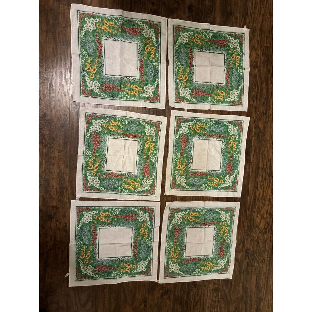 SUNWEAVE LINEN CORP 6 Vtg Cotton Poly Napkins Floral Pattern Vibrant Colors